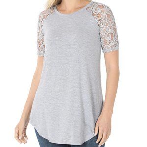 Zenana women top-Lace short sleeve round neck
